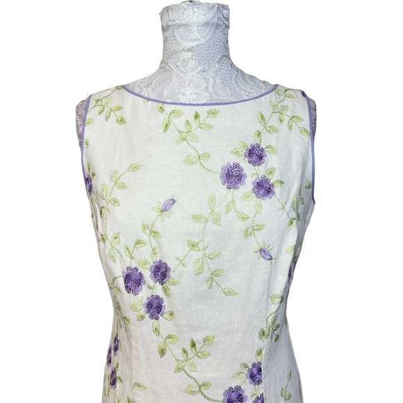 Sheri Martin New York Linen Blend Embroidered Floral Dress Women's Size 6 - Picture 6 of 11